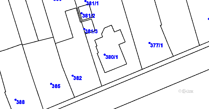 Parcela st. 380/1 v KÚ Těšov, Katastrální mapa