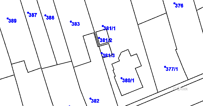 Parcela st. 381/3 v KÚ Těšov, Katastrální mapa