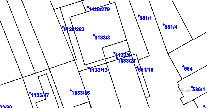 Parcela st. 1133/24 v KÚ Těšov, Katastrální mapa