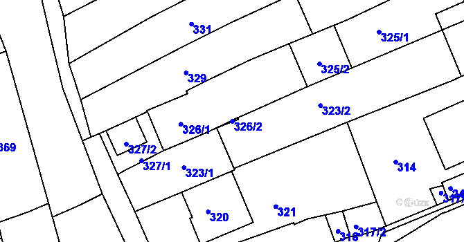 Parcela st. 326/2 v KÚ Těšov, Katastrální mapa