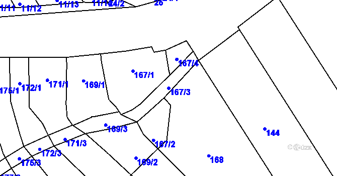 Parcela st. 167/3 v KÚ Těšov, Katastrální mapa