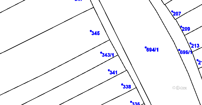 Parcela st. 343/1 v KÚ Těšov, Katastrální mapa