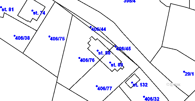 Parcela st. 88 v KÚ Běleč u Těšovic, Katastrální mapa