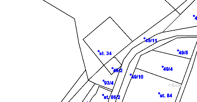 Parcela st. 34 v KÚ Těšovice u Prachatic, Katastrální mapa
