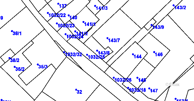 Parcela st. 143/8 v KÚ Tetčice, Katastrální mapa