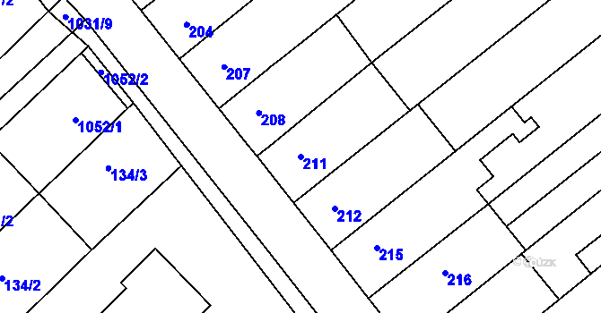 Parcela st. 211 v KÚ Tetčice, Katastrální mapa