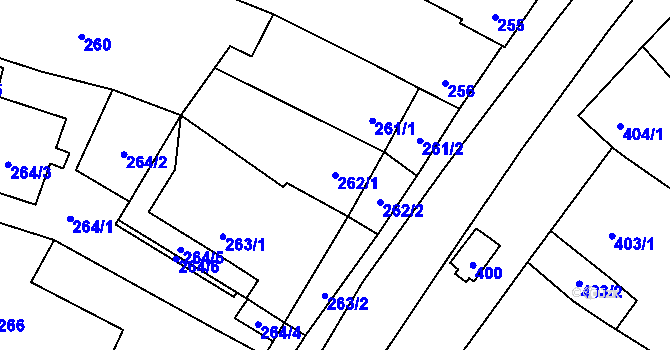 Parcela st. 262/1 v KÚ Tetčice, Katastrální mapa