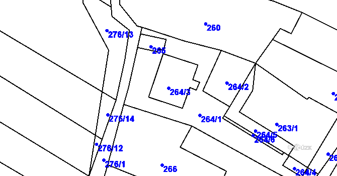 Parcela st. 264/3 v KÚ Tetčice, Katastrální mapa