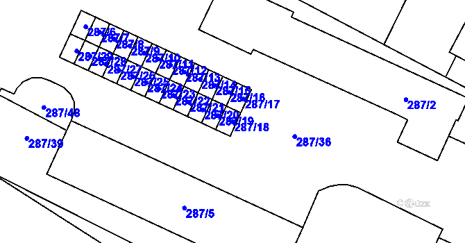 Parcela st. 287/18 v KÚ Tetčice, Katastrální mapa