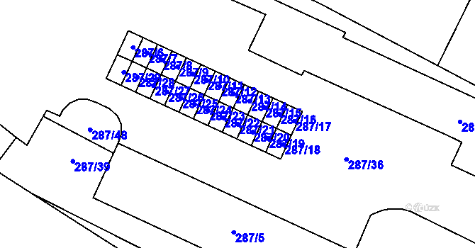 Parcela st. 287/21 v KÚ Tetčice, Katastrální mapa