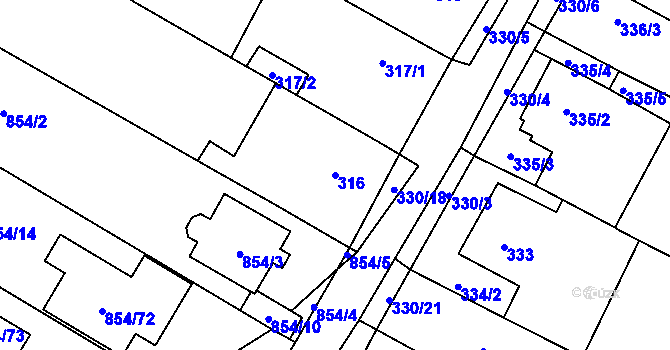 Parcela st. 316 v KÚ Tetčice, Katastrální mapa