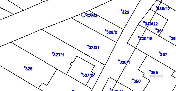 Parcela st. 328/1 v KÚ Tetčice, Katastrální mapa
