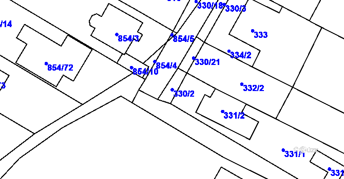 Parcela st. 330/2 v KÚ Tetčice, Katastrální mapa