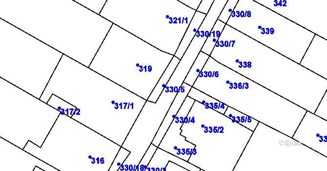 Parcela st. 330/5 v KÚ Tetčice, Katastrální mapa