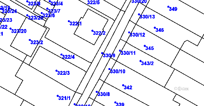 Parcela st. 330/9 v KÚ Tetčice, Katastrální mapa