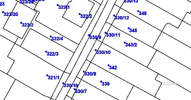 Parcela st. 330/10 v KÚ Tetčice, Katastrální mapa