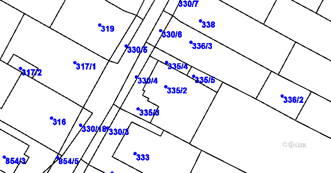 Parcela st. 335/2 v KÚ Tetčice, Katastrální mapa
