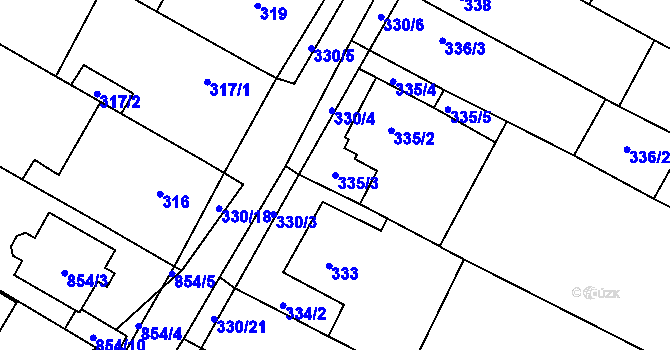 Parcela st. 335/3 v KÚ Tetčice, Katastrální mapa