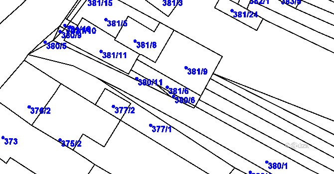 Parcela st. 381/6 v KÚ Tetčice, Katastrální mapa