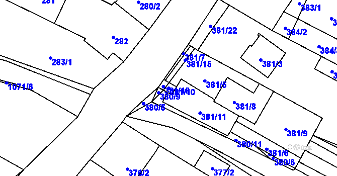 Parcela st. 381/10 v KÚ Tetčice, Katastrální mapa