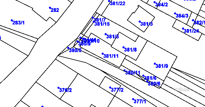 Parcela st. 381/11 v KÚ Tetčice, Katastrální mapa
