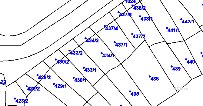 Parcela st. 434/1 v KÚ Tetčice, Katastrální mapa