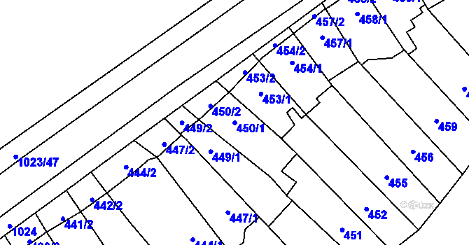 Parcela st. 450/1 v KÚ Tetčice, Katastrální mapa