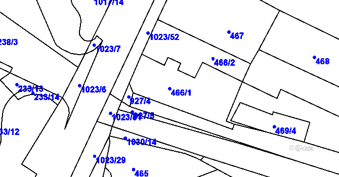 Parcela st. 466/1 v KÚ Tetčice, Katastrální mapa