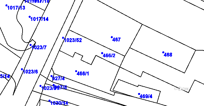 Parcela st. 466/2 v KÚ Tetčice, Katastrální mapa