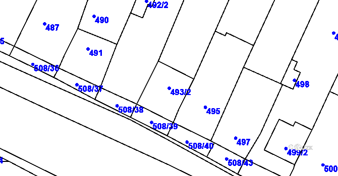 Parcela st. 493/2 v KÚ Tetčice, Katastrální mapa