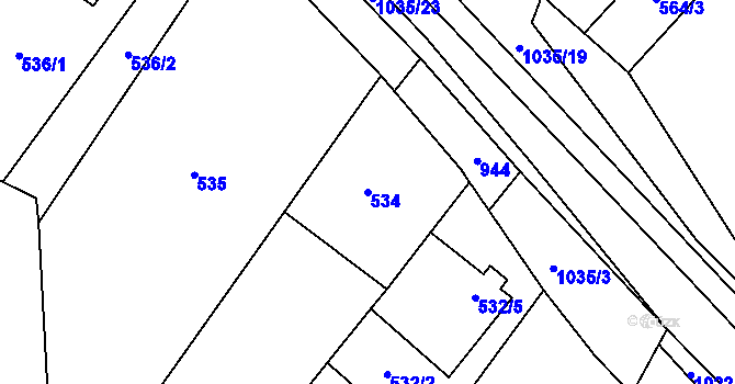 Parcela st. 534 v KÚ Tetčice, Katastrální mapa