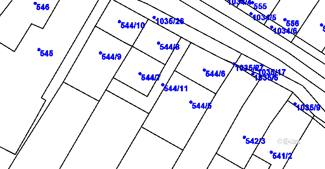 Parcela st. 544/11 v KÚ Tetčice, Katastrální mapa