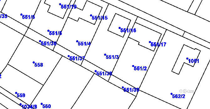 Parcela st. 551/3 v KÚ Tetčice, Katastrální mapa
