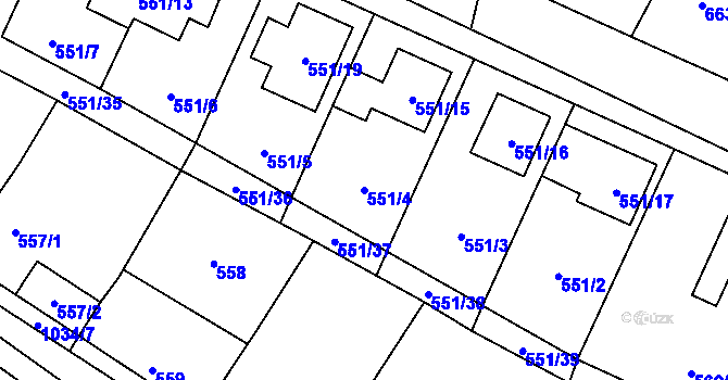 Parcela st. 551/4 v KÚ Tetčice, Katastrální mapa