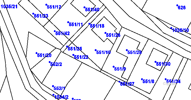 Parcela st. 551/10 v KÚ Tetčice, Katastrální mapa