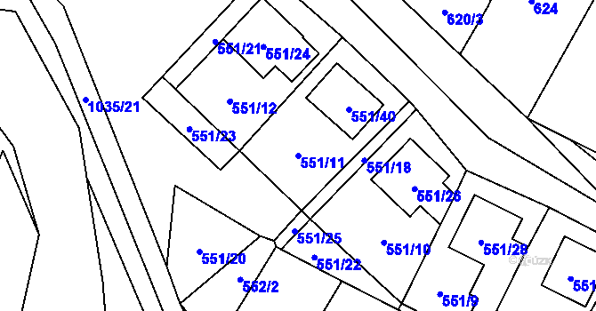 Parcela st. 551/11 v KÚ Tetčice, Katastrální mapa