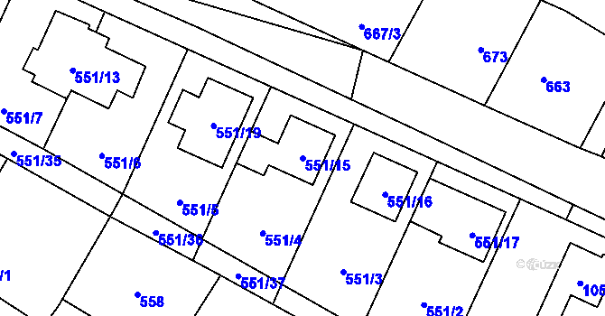 Parcela st. 551/15 v KÚ Tetčice, Katastrální mapa
