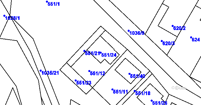 Parcela st. 551/24 v KÚ Tetčice, Katastrální mapa