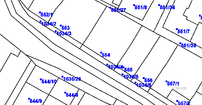 Parcela st. 554 v KÚ Tetčice, Katastrální mapa