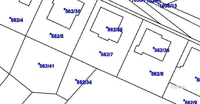 Parcela st. 562/7 v KÚ Tetčice, Katastrální mapa