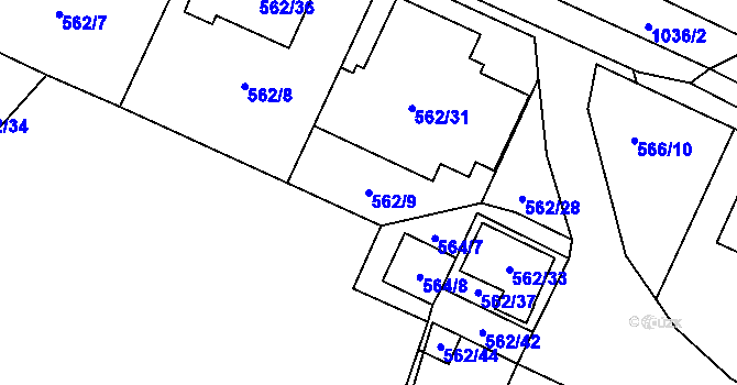 Parcela st. 562/9 v KÚ Tetčice, Katastrální mapa