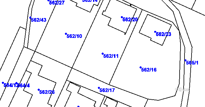 Parcela st. 562/11 v KÚ Tetčice, Katastrální mapa