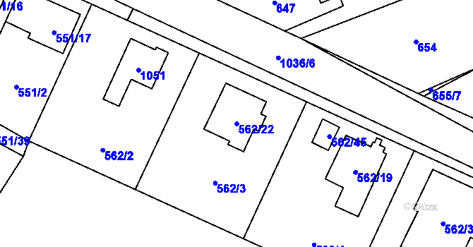 Parcela st. 562/22 v KÚ Tetčice, Katastrální mapa