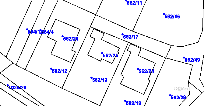 Parcela st. 562/25 v KÚ Tetčice, Katastrální mapa
