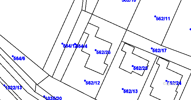 Parcela st. 562/26 v KÚ Tetčice, Katastrální mapa