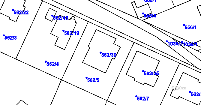 Parcela st. 562/30 v KÚ Tetčice, Katastrální mapa