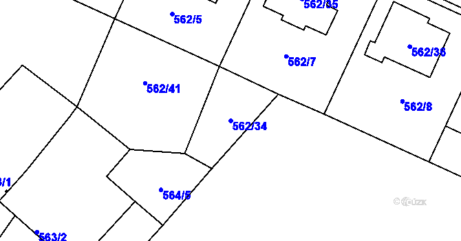 Parcela st. 562/34 v KÚ Tetčice, Katastrální mapa