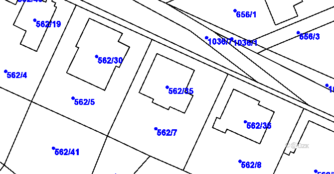 Parcela st. 562/35 v KÚ Tetčice, Katastrální mapa