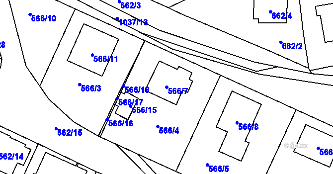 Parcela st. 566/7 v KÚ Tetčice, Katastrální mapa
