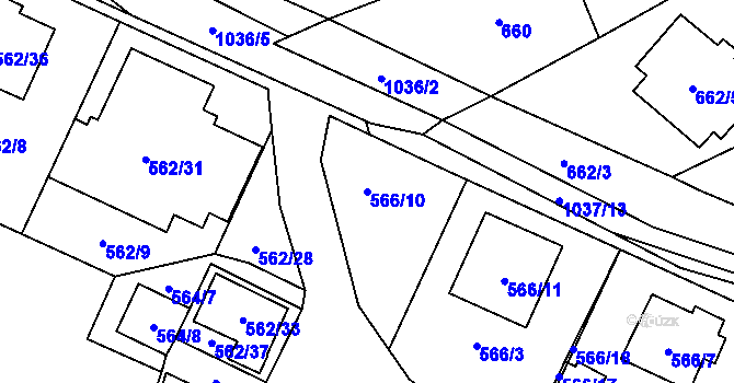 Parcela st. 566/10 v KÚ Tetčice, Katastrální mapa